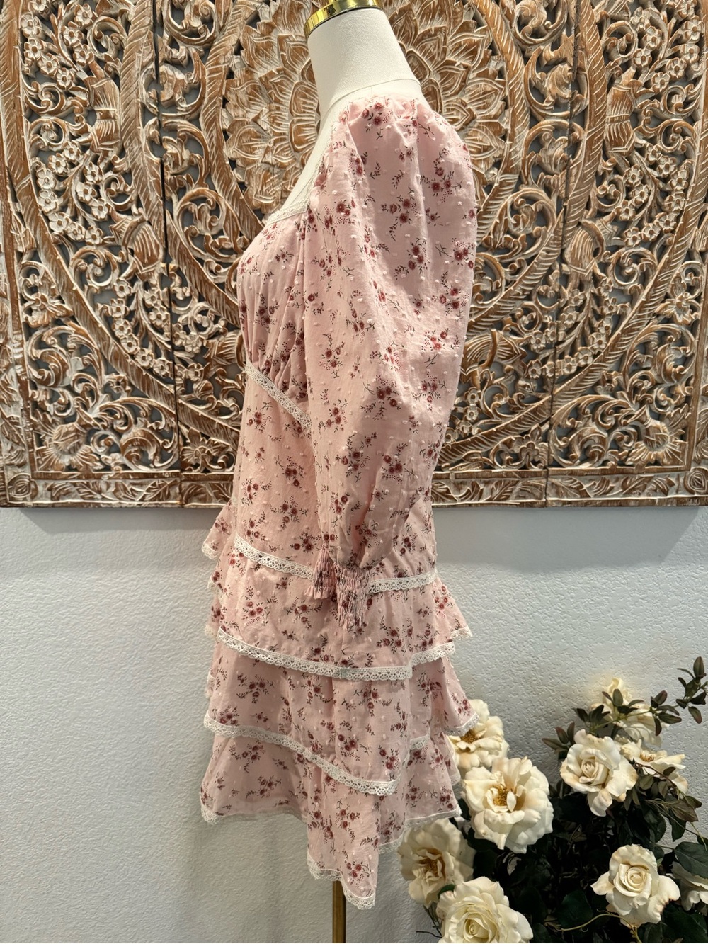Lulus Lasting Bliss Pink Floral Coquette Ruffled Square Neck Summer Mini Dress - Picture 6 of 16